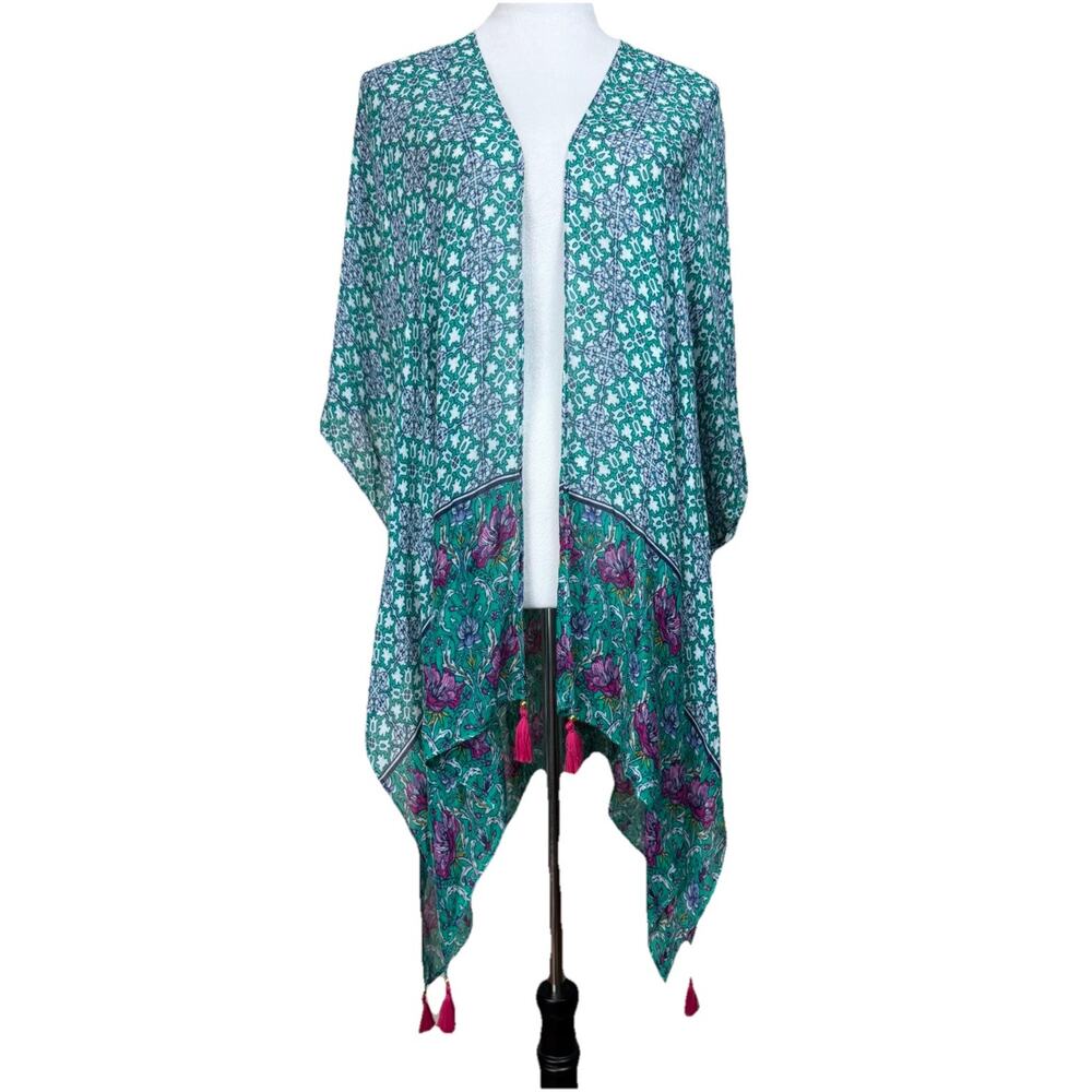 Moss Rose Women's Open Front Kimono Coverup Duster Tassels One Size NWT Flowy